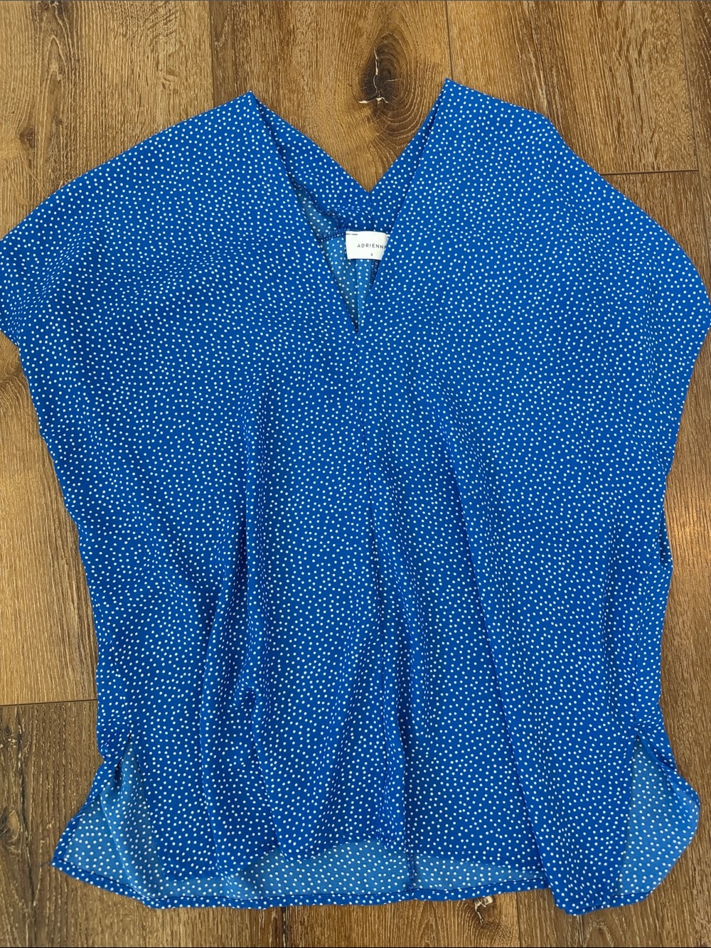 Adrienne Royal Blue V-Neck Cap Sleeve Blouse with White Dots